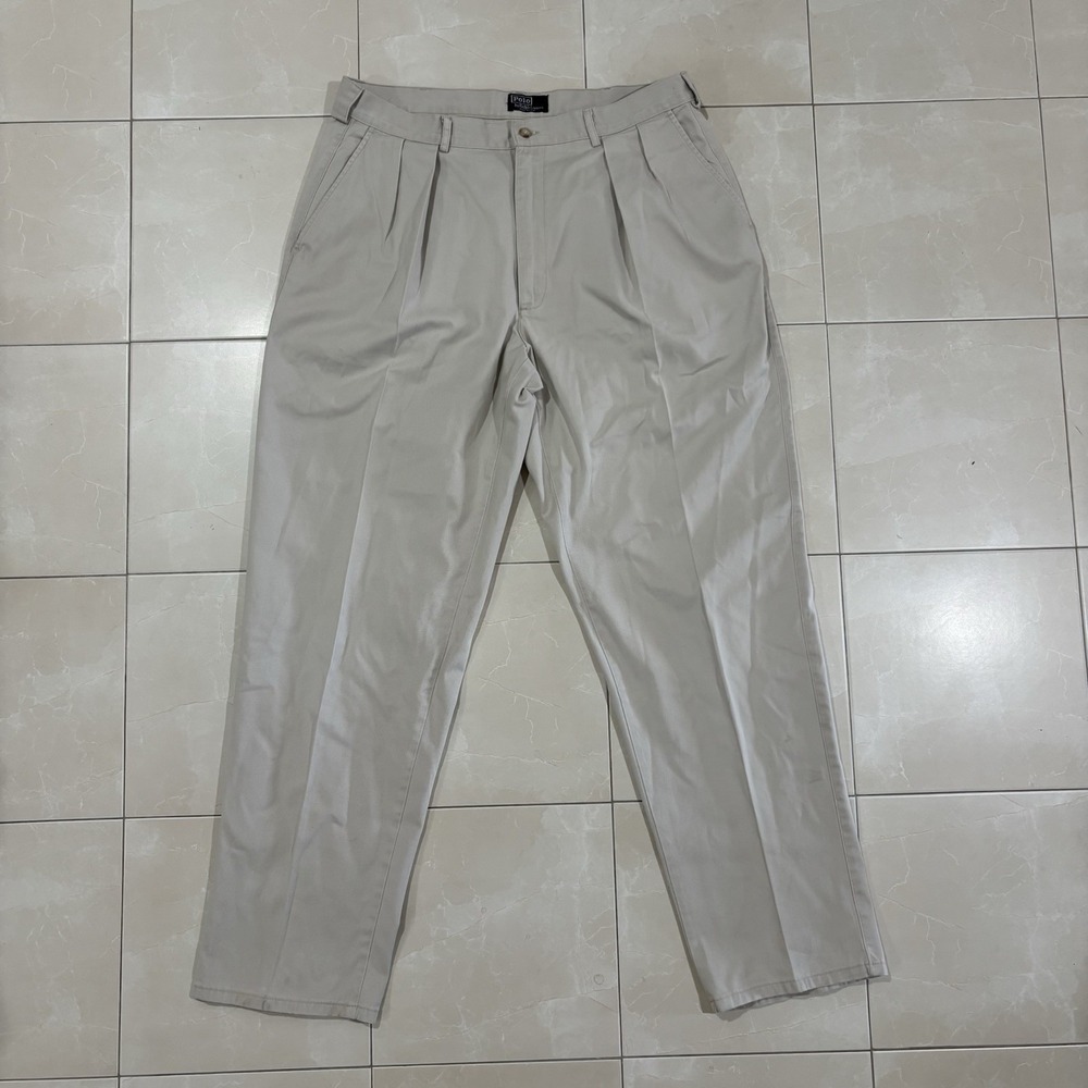 Vintage Polo Ralph Lauren Made In USA Pleated Dress Pants Khaki Trouser Men's 34